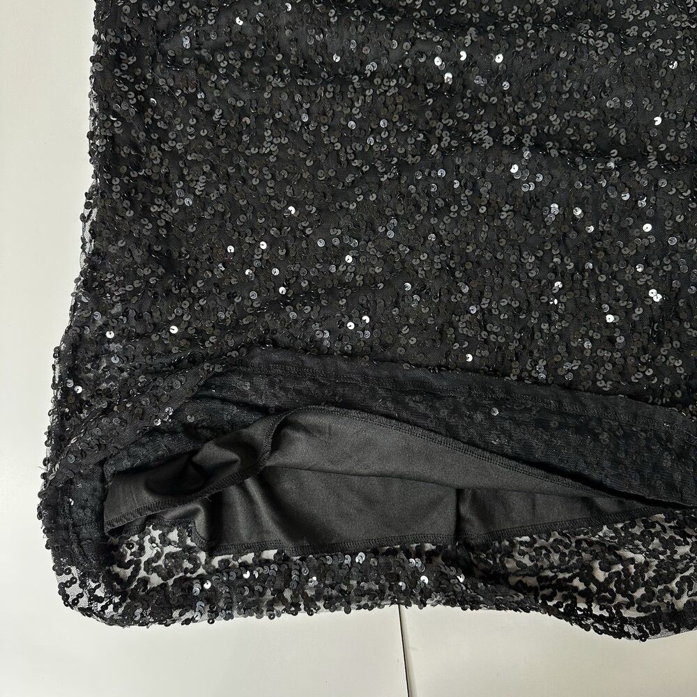 Rue 21 Black Sequin Mini Dress Lined LBD Cocktail Party Glam Event HOCO Sz L - Picture 7 of 14